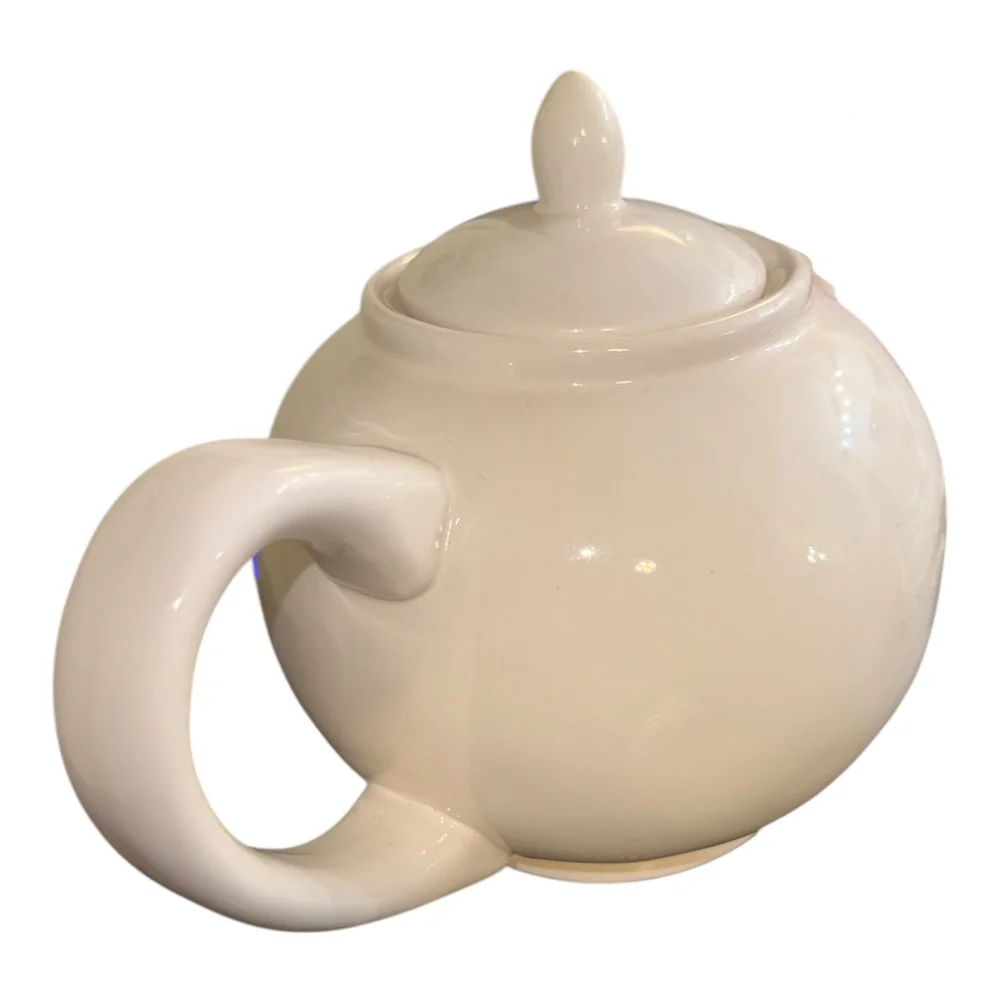 Vintage Farmhouse Ceramic Teapot, Cream Color with Tea Icon Design